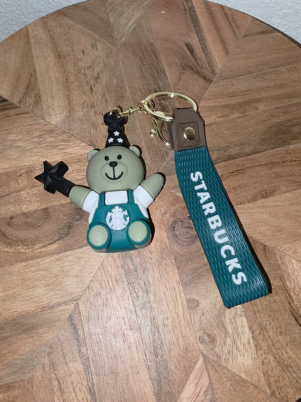 Starbucks Green Bear Wizard Keychain with Teal Outfit